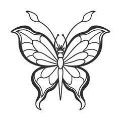 Ornate Butterfly Outline – Intricate Black & White Botanical Vector