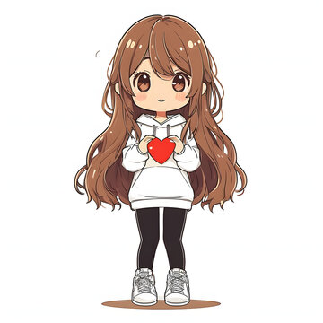 Cute anime girl with a heart