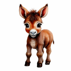 Fototapeta premium Cute Donkey: A charming illustration of a friendly donkey with big eyes, showcasing the endearing qualities of this beloved farm animal.