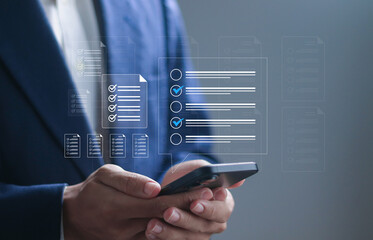 Document management checking concept, Business performance checklist, Business evaluation and...