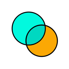 Circles overlap abstractly showing intersection vector isolated