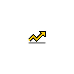 Yellow arrow icon trends upward on white background progress