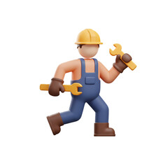 3D Worker Character Holding Tools for Construction and Repair