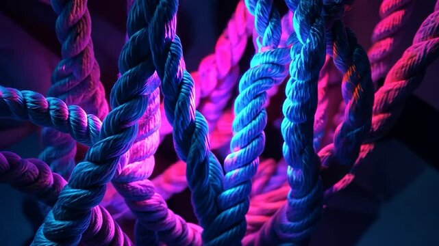 Abstract intertwined ropes in vibrant neon colors