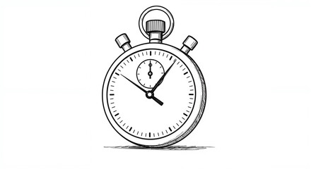 Hand-drawn stopwatch illustration, monochrome sketch for fitness blogs, time management presentations, educational posters, and training manuals