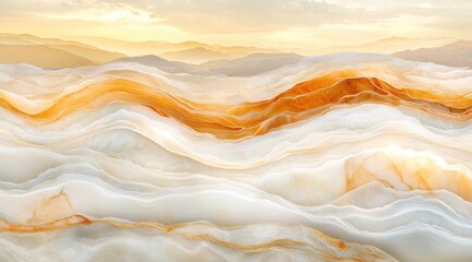 Abstract wavy stone layers, sunrise backdrop