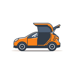 Naklejka premium Orange vehicle displays doors open studio shot automotive