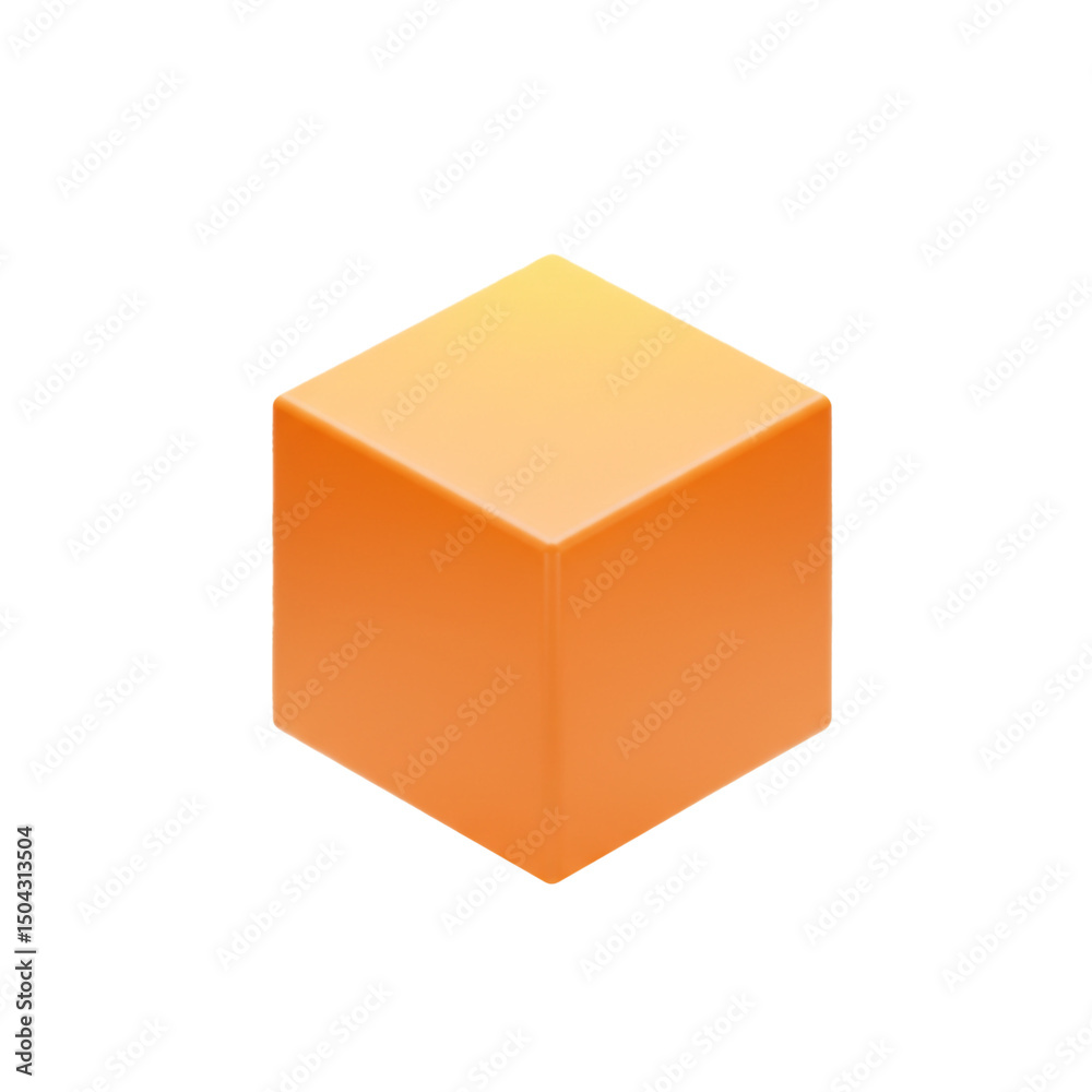 Poster geometric orange cube with a soft gradient casting subtle shadows on an isolated white background fo