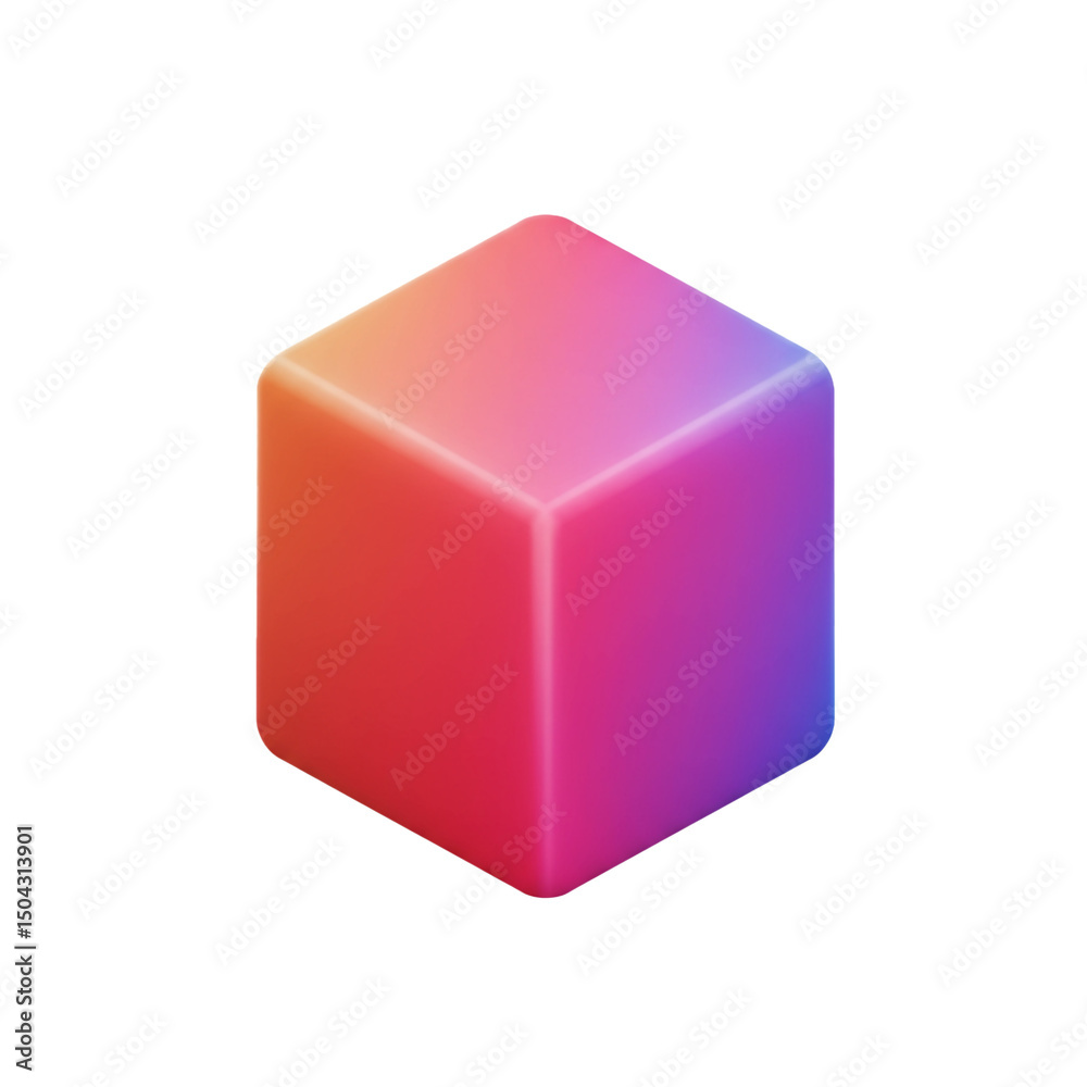 Poster vibrant cube with gradient colors on white backdrop, representing modern design and digital art with