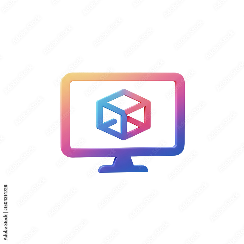 Poster Immersive Technologies: Colorful 3D Cube Visualization on Display Screen Representing Augmented Reality and Virtual Environments Interface