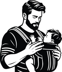 Father Holding Baby in Carrier Illustration