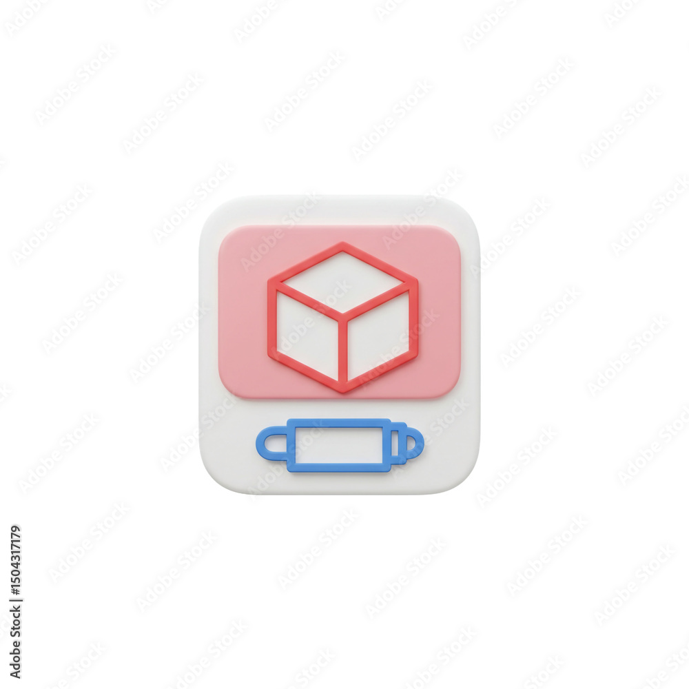 Poster abstract rendering icon of a dimensional cube and control in pastel hues symbolizing augmented reali