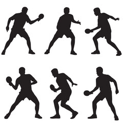 Silhouette Collection of Table Tennis Players in Action, Silhouettes of Female Table Tennis Players in Action, 