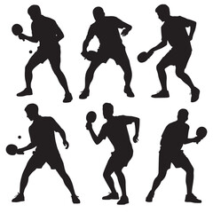 Silhouette Collection of Table Tennis Players in Action, Silhouettes of Female Table Tennis Players in Action, 