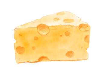 美味しそうな穴の空いたチーズの手描き水彩イラスト(透過PNG)