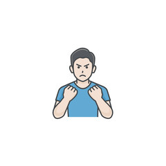 Upset man clenches fists showing anger isolated expression