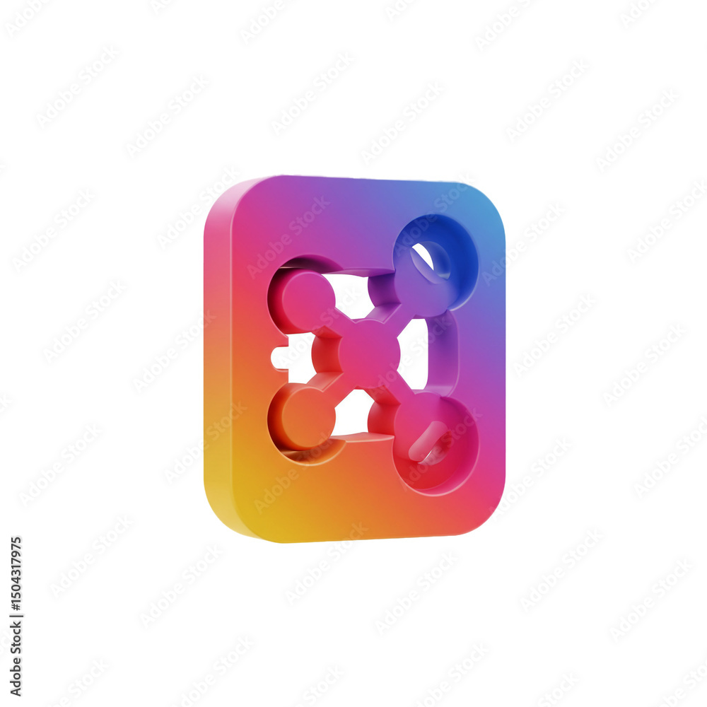 Fototapete gradient colored 3d icon depicting a data sharing or networking symbol rendered in a modern style, p