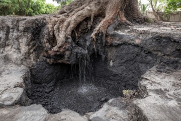 Obraz premium Mysterious Reflections Beneath Gnarled Roots by Water's Edge