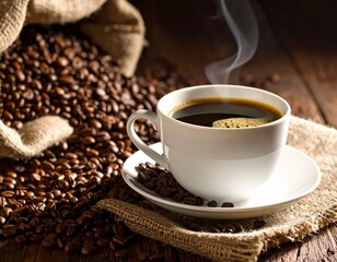 cup of coffee with beans