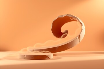 Minimal 3D abstract terracotta stone spiral with golden dust for luxury editorial and modern presentation design