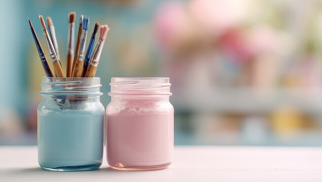 Artistic Paintbrushes and Jars