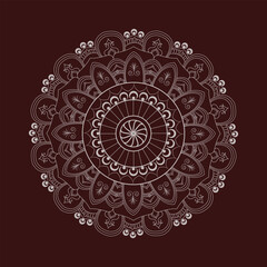 Intricate Circular Mandala Design Featuring Ornamental Details on a Dark Maroon Background