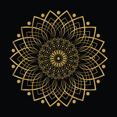 Intricate Golden Mandala Design Geometric Patterns, Luxury Ornament on Black Background, Elegant Illustration