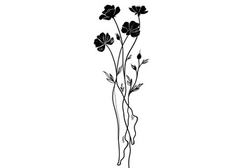 Fototapeta premium Elegant Black Flower Silhouette with Stem and Foot on White Background Design