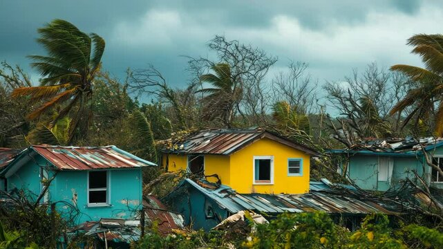 A row of houses in the aftermath of hurricane maria