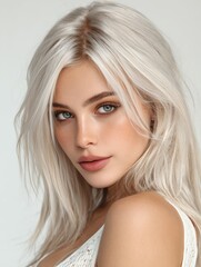 A woman with long blonde hair wearing a white dress