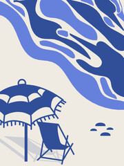 blue and white beach silhouette illustration