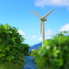 Green Energy: Wind Turbine in Serene Landscape