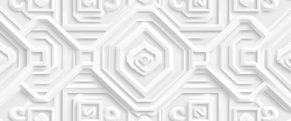Seamless white pattern with an elegant and abstract geometric background.