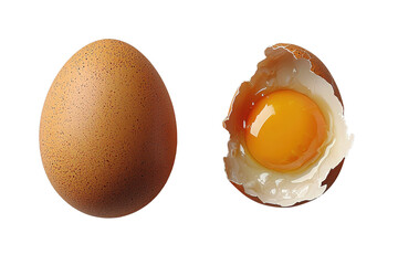 Whole and Cracked Brown Egg with Yolk