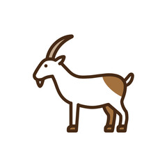 Standing horned goat presents cartoonish style graphic isolated