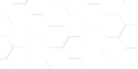 Minimal white hexagonal hexagon modern technology creative emboss light honeycomb polygonal web. abstract geometric science and mosaic tile with template texture background.	