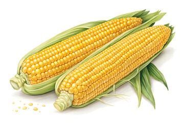 Fresh yellow corn isolated. Illustration Pro PNG white background Ai generate.