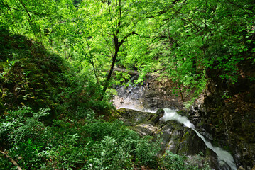 A view from the Yeddi Gozel Waterfall in Gabala, Azerbaijan