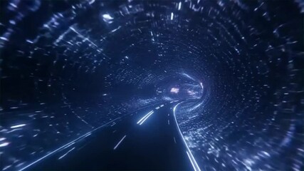 Animation video Digital futuristic clock in blue light with stars and abstract lines representing global communication - Powered by Adobe