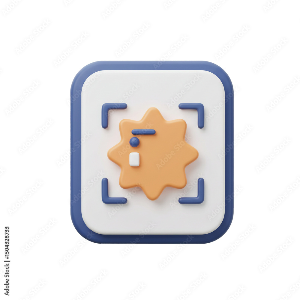 Poster stylized 3d rendering of star recognition system interface with framed icon, illustrating technology