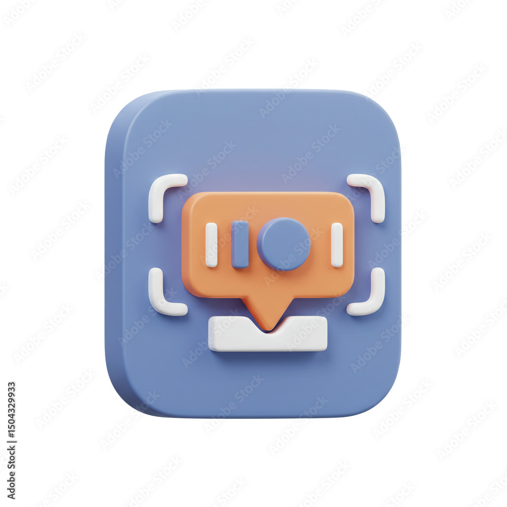 Poster stylized 3d message icon in soft blue tones signifying digital communication and interface for socia