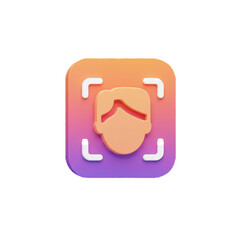 Stylized 3D Icon of Facial Recognition, Representing Modern Identification Technologies and Security Protocols through a Cartoonish Interface