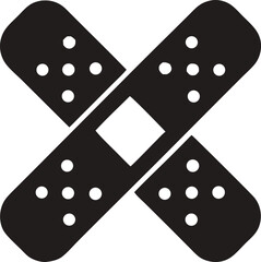 Two adhesive bandages crossed to form an X; the monochrome icon design remains on white