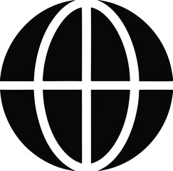 The stylized black globe has intersecting meridians on a clean, transparent background