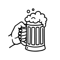 Beer festival. Hand holding a mug of beer with foam. Oktoberfest.