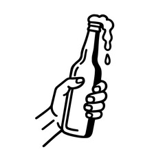 Beer festival. Hand holding a bottle of beer with foam. Oktoberfest.