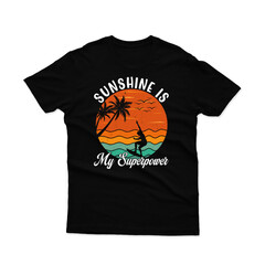Retro Sunset Surfing T-Shirt Design - "Sunshine Is My Superpower"