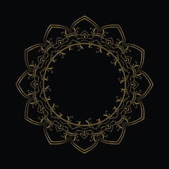 Elegant Gold Mandala Frame with Intricate Details on Black Background for Design Projects