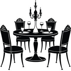 silhouette of stylish dining table with elegant chairs