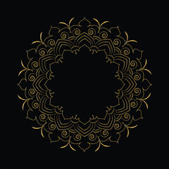 Ornate Gold Mandala with Floral and Swirl Elements Against a Black Background for Design